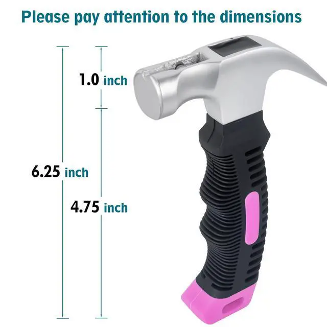 Alt view image 2 of 7 - Small Claw Hammer - Mini Hammer for Women&Kids, Camping Hammer, Stubby Tack Hammer, Nail Hammer with Magnetic (Pink)