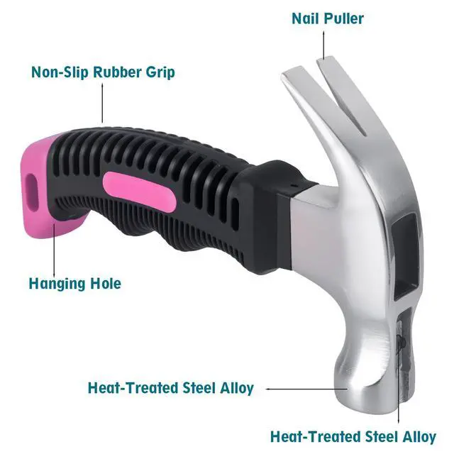 Alt view image 3 of 7 - Small Claw Hammer - Mini Hammer for Women&Kids, Camping Hammer, Stubby Tack Hammer, Nail Hammer with Magnetic (Pink)