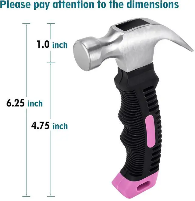 Alt view image 2 of 7 - 8 oz Small Claw Hammer - Mini Hammer for Women&Kids - Little Hammer for Household Projects, Woodworking & DIY Tasks - Pink