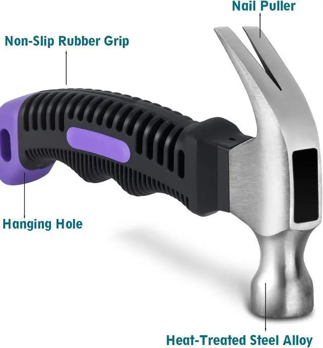 Alt view image 3 of 7 - 8 oz Small Claw Hammer - Mini Hammer for Women&Kids - Little Hammer for Household Projects, Woodworking & DIY Tasks