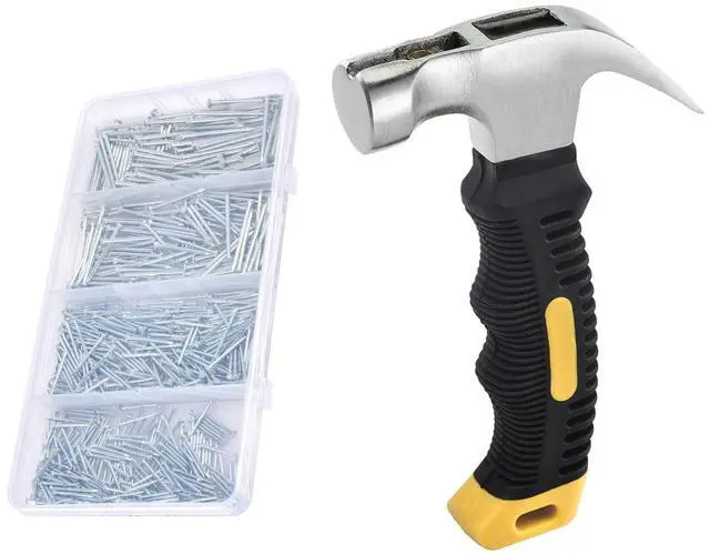 Main image of Nail Assortment Kit and 8oz Small Claw Hammer, 650 Pcs Small Nails, Picture Hanging Nails, Black, 0.671 kg