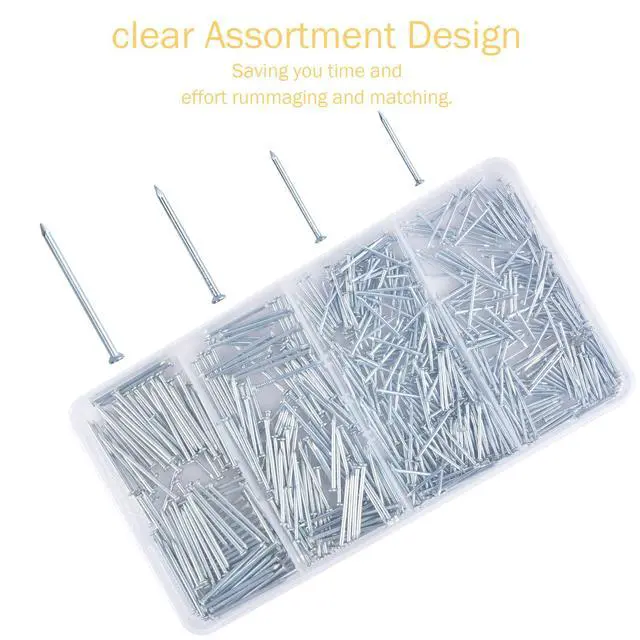 Alt view image 5 of 7 - Nail Assortment Kit and 8oz Small Claw Hammer, 650 Pcs Small Nails, Picture Hanging Nails, Black, 0.671 kg