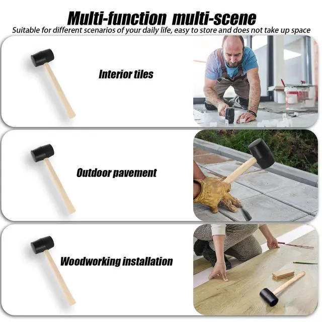 Alt view image 3 of 6 - 8 Oz Rubber Mallet Hammer,Small Mallet with Wood Handle,Double Faced Heavy Duty Rubber Head
