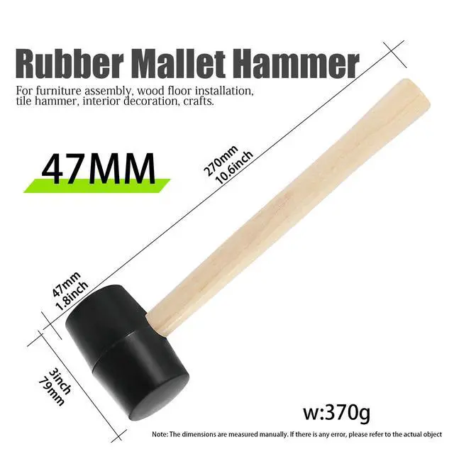 Alt view image 6 of 6 - 8 Oz Rubber Mallet Hammer,Small Mallet with Wood Handle,Double Faced Heavy Duty Rubber Head