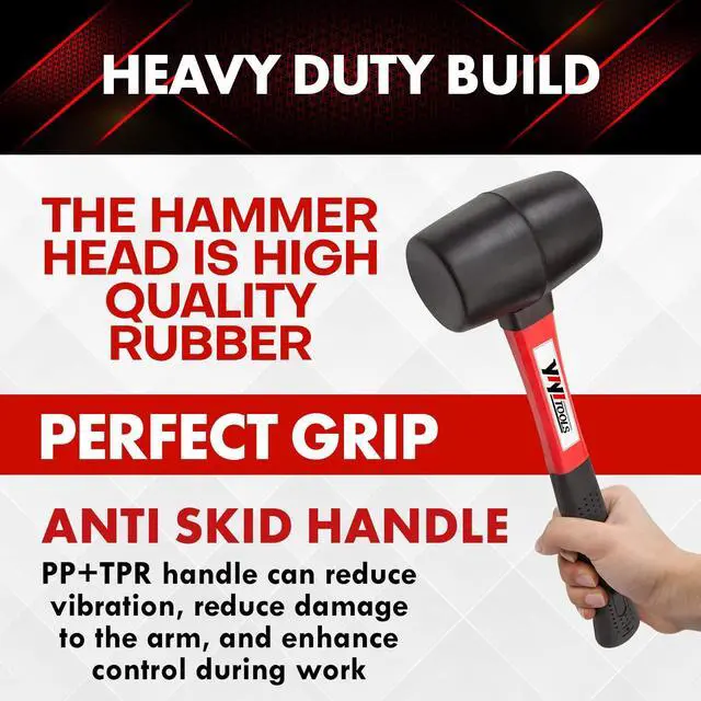 Alt view image 5 of 7 - YY-2-005 Rubber Mallet Hammer With fiberglass Handle16-oz, black
