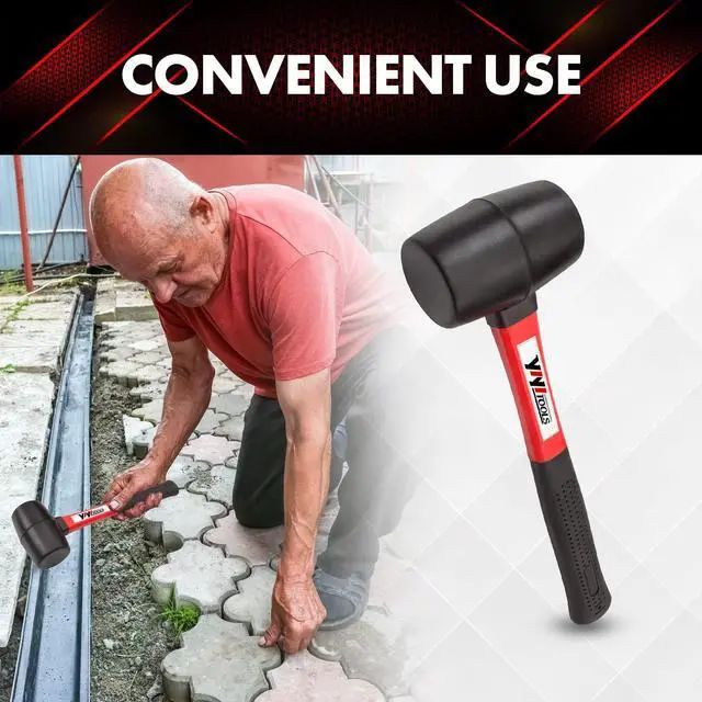Alt view image 6 of 7 - YY-2-005 Rubber Mallet Hammer With fiberglass Handle16-oz, black