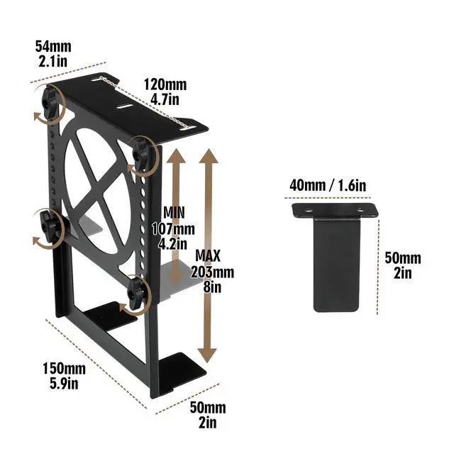 Alt view image 2 of 5 - Adjustable Under Desk PC Mount, Mount Bracket Holder,Compatible with,UPS,CPU,Small Form Factor Desktop Tower,Height 4.2-8 in