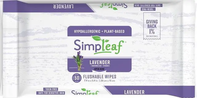 Main image of Lavender Essential Oil Flushable Wipes 50 Count (50 Count (Pack of 1), Lavender)