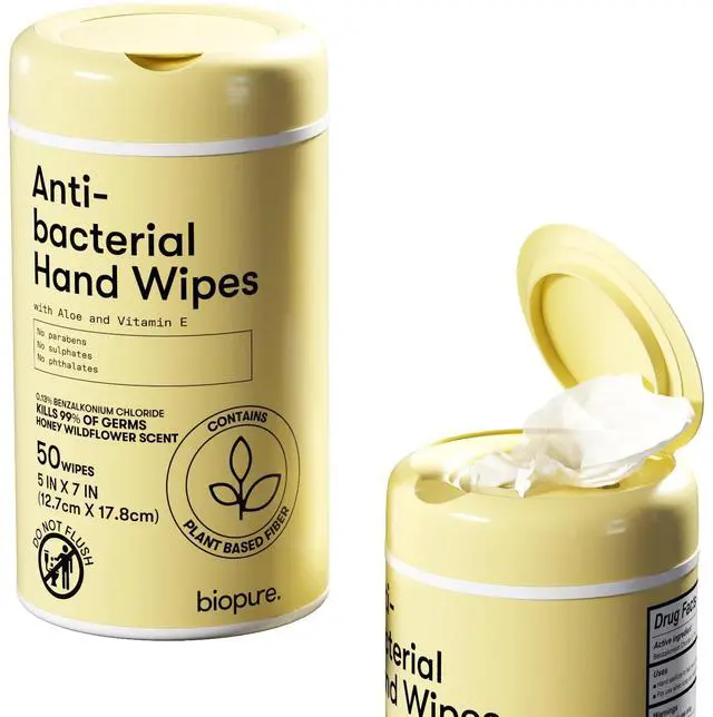 Main image of Antibacterial Hand Wipes Honey Wildflower- Antibacterial Wipes with Aloe and Vitamin E Formula | 5"x7" Wet Wipes Canister | No Parabens, Sulfates or Phthalates, Kills 99% of Germs, 50 ct