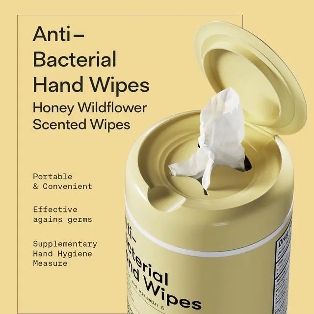 Alt view image 2 of 7 - Antibacterial Hand Wipes Honey Wildflower- Antibacterial Wipes with Aloe and Vitamin E Formula | 5"x7" Wet Wipes Canister | No Parabens, Sulfates or Phthalates, Kills 99% of Germs, 50 ct