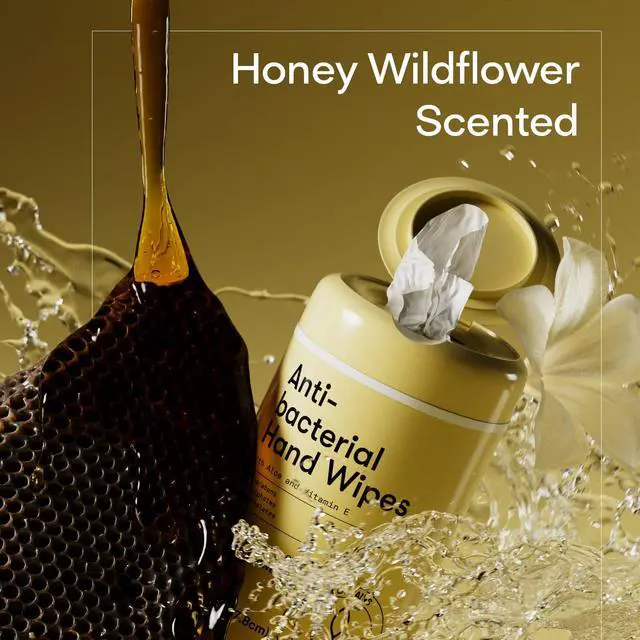 Alt view image 7 of 7 - Antibacterial Hand Wipes Honey Wildflower- Antibacterial Wipes with Aloe and Vitamin E Formula | 5"x7" Wet Wipes Canister | No Parabens, Sulfates or Phthalates, Kills 99% of Germs, 50 ct