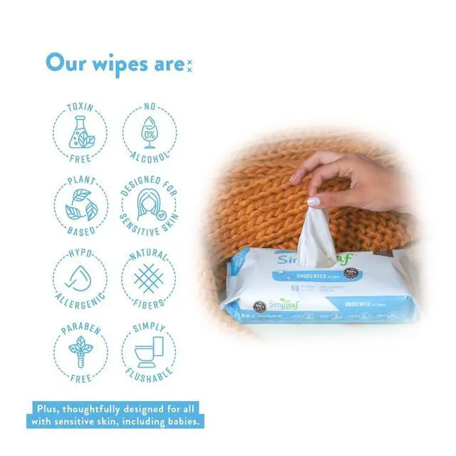 Alt view image 4 of 6 - Flushable Wet Wipes | Eco- Friendly, Paraben & Alcohol Free | Hypoallergenic & Safe for Sensitive Skin | Unscented Soothing Aloe Vera Formula (50 Count) 1 pack