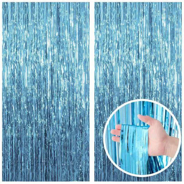 Main image of 2 Pack Blue Backdrop Curtain Tinsel Streamers Ocean Themed Decor Birthday Party Decorations Foil Fringe Backdrop Graduation Baby Shower Bachelorette Winter Party Decorations Supplies