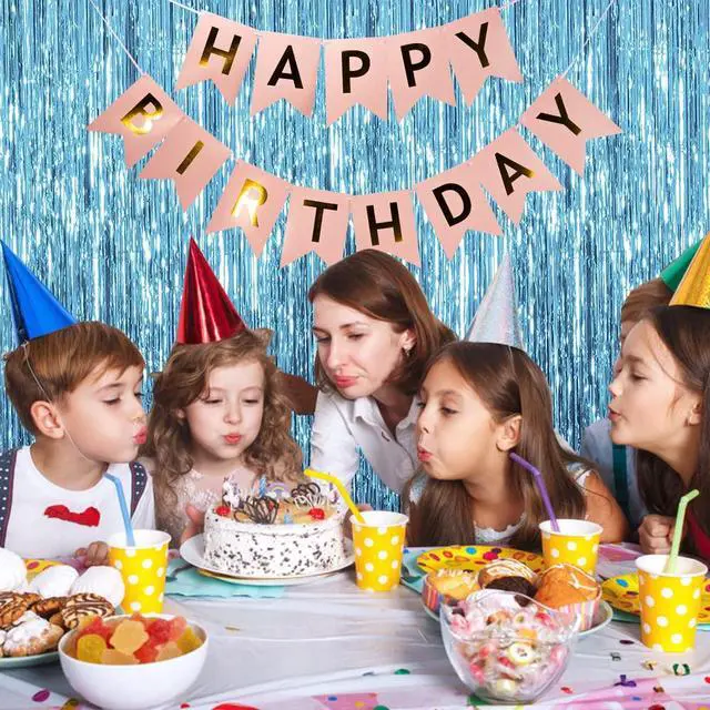 Alt view image 2 of 7 - 2 Pack Party Decorations Blue Streamers Fringe Backdrop Ocean Themed Decorations Foil Curtain Backdrop Blue Birthday Baby Shower Bachelorette Christmas Party Decor Supplies