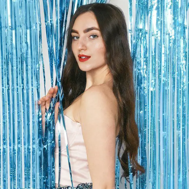 Alt view image 7 of 7 - 2 Pack Sky Blue Metallic Streamer Curtain, 3.28 X 6.56 Ft Foil Fringe Tinsel Backdrop Photo Booth Props Decoration, Party Curtain Wall Decor for Birthday Baby Shower Summer Theme Party Supplies