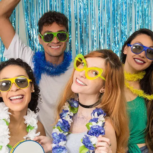 Alt view image 6 of 7 - 2 Pack Party Decorations Blue Streamers Fringe Backdrop Ocean Themed Decorations Foil Curtain Backdrop Blue Birthday Baby Shower Bachelorette Christmas Party Decor Supplies