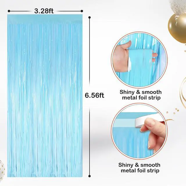 Alt view image 2 of 6 - Macaron Light Blue Fringe Curtains 2 Pack, Tinsel Backdrop for Parties