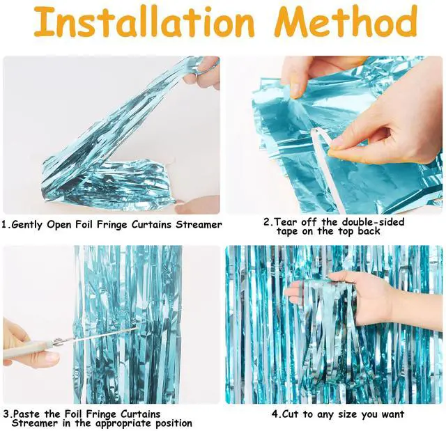 Alt view image 3 of 6 - 2 Pack Light Blue Tinsel Backdrop - 3.28 ft x 6.56 ft Fringe Backdrop, Glitter Foil Fringe Curtains for Party Decorations, Birthday, Bachelorette, Graduation, Wedding (Light Blue, 2 Pack)