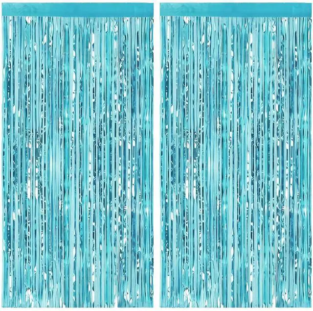 Main image of 2 Pack Light Blue Tinsel Backdrop - 3.28 ft x 6.56 ft Fringe Backdrop, Glitter Foil Fringe Curtains for Party Decorations, Birthday, Bachelorette, Graduation, Wedding (Light Blue, 2 Pack)