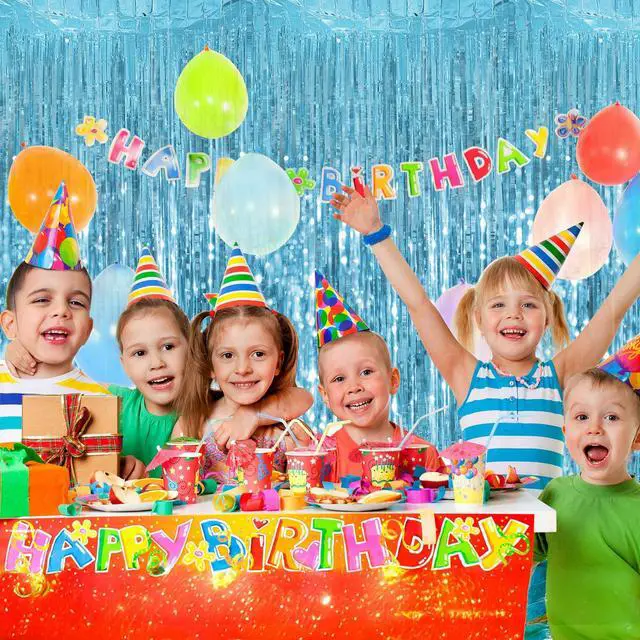 Alt view image 5 of 6 - 2 Pack Light Blue Tinsel Backdrop - 3.28 ft x 6.56 ft Fringe Backdrop, Glitter Foil Fringe Curtains for Party Decorations, Birthday, Bachelorette, Graduation, Wedding (Light Blue, 2 Pack)