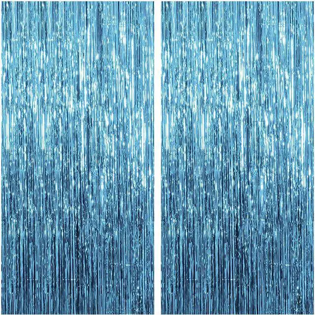 Main image of 2 Pack Light Blue Foil Fringe Curtain 3.28 Ft X 6.56 Ft Blue Fringe Backdrop, Door Streamers Party Decorations, Metallic Tinsel Curtain for Birthday, Baby Shower, Photo Booth, Glitter Party Backdrop