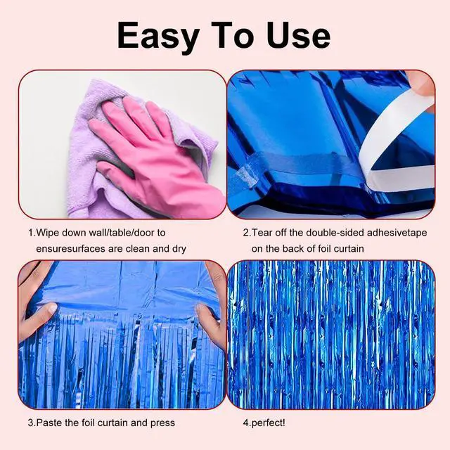 Alt view image 6 of 7 - 2 Pack 3.28 ft x 6.56 ft Blue Tinsel Curtain Party Backdrop Decorations, Metallic Foil Fringe Backdrop Door for Halloween, Christmas, Birthday Graduatio