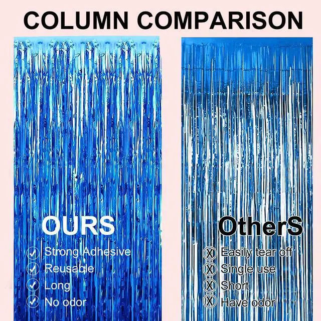 Alt view image 7 of 7 - 2 Pack 3.28 ft x 6.56 ft Blue Tinsel Curtain Party Backdrop Decorations, Metallic Foil Fringe Backdrop Door for Halloween, Christmas, Birthday Graduatio