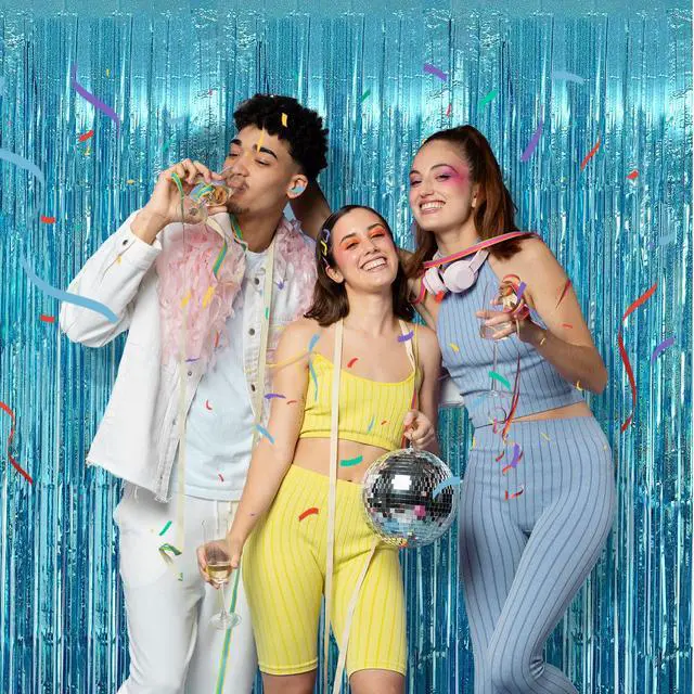 Alt view image 5 of 7 - 2 Pack Blue Streamers Blue Party Decorations Backdrop Birthday Decorations