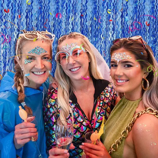 Alt view image 3 of 7 - Blue Backdrop Wavy Tinsel Foil Fringe Curtains for Parties Sparkle Metallic Wavy Blue Birthday Decorations for Streamers Party Decorations Photo Booth Props Birthday Ocean Party Decor Supplies
