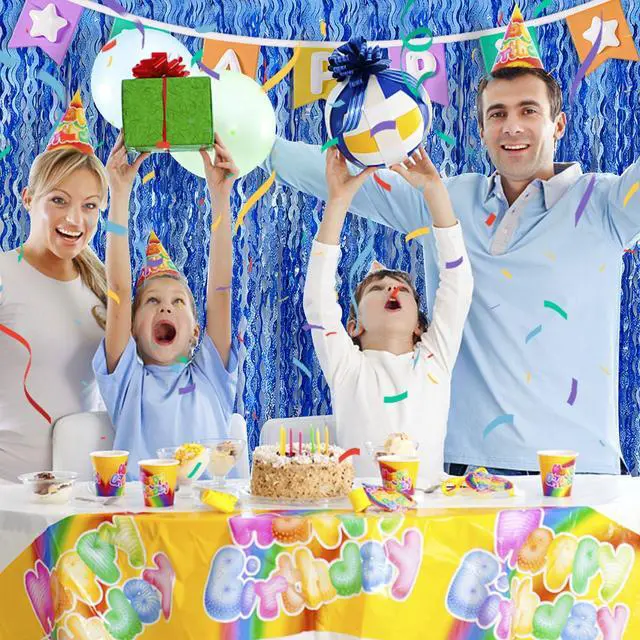 Alt view image 5 of 7 - Blue Backdrop Wavy Tinsel Foil Fringe Curtains for Parties Sparkle Metallic Wavy Blue Birthday Decorations for Streamers Party Decorations Photo Booth Props Birthday Ocean Party Decor Supplies