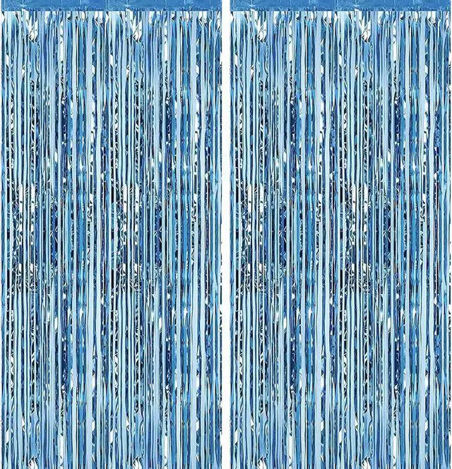 Main image of 2 Pcs 3.28 ft x 6.56 ft Champagne Gold Metallic Tinsel Foil Fringe Curtains Photo Booth Backdrop for Baby Shower Birthday Wedding Holiday Celebration Bachelorette Party Decorations (Light Blue)