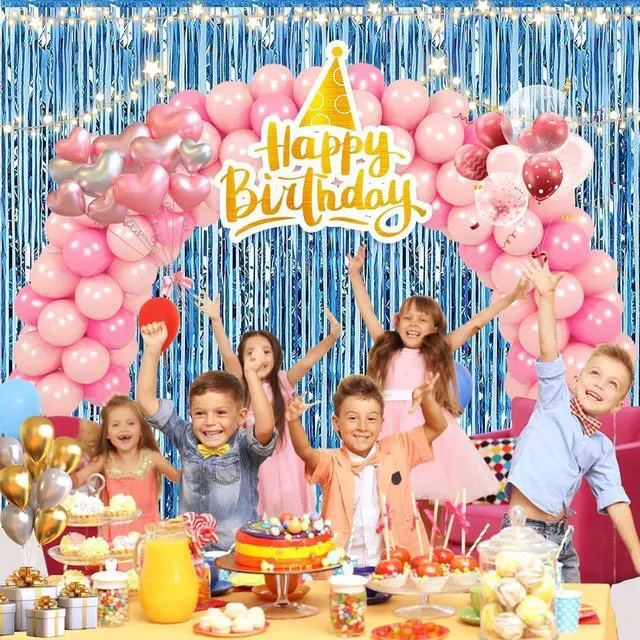 Alt view image 3 of 7 - 2 Pcs 3.28 ft x 6.56 ft Champagne Gold Metallic Tinsel Foil Fringe Curtains Photo Booth Backdrop for Baby Shower Birthday Wedding Holiday Celebration Bachelorette Party Decorations (Light Blue)