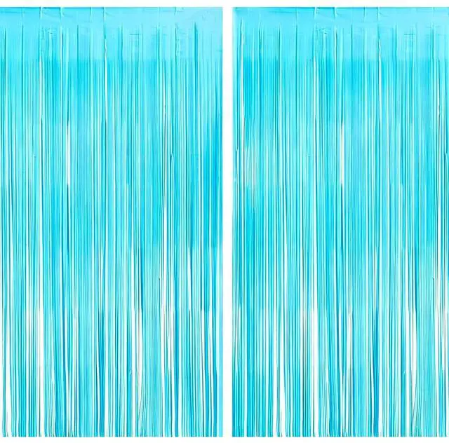 Main image of Pastel Blue Tinsel Foil Fringe Curtains Backdrop, Metallic Streamers Curtains Background for Photo Backdrop Baby Showers Birthday Party Decorations - 2 Pack (3.3 ft x 6.6 ft)