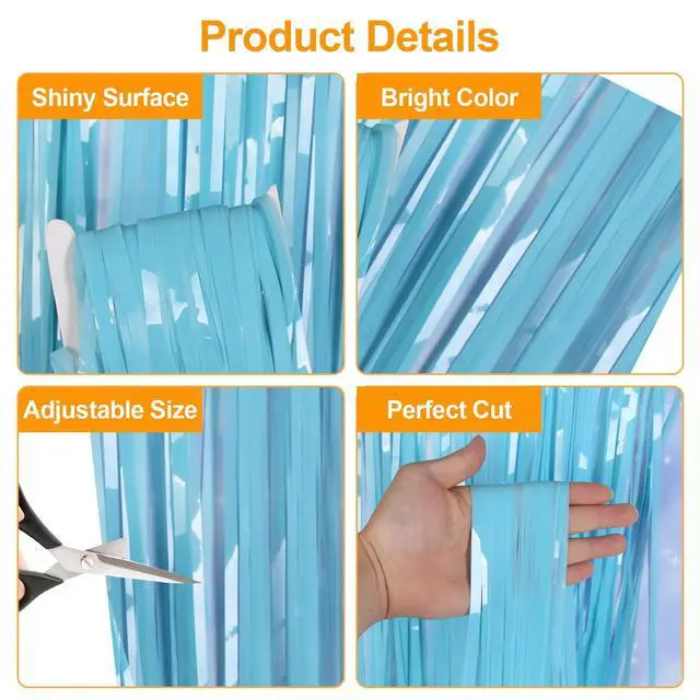Alt view image 4 of 7 - Pastel Blue Tinsel Foil Fringe Curtains Backdrop, Metallic Streamers Curtains Background for Photo Backdrop Baby Showers Birthday Party Decorations - 2 Pack (3.3 ft x 6.6 ft)