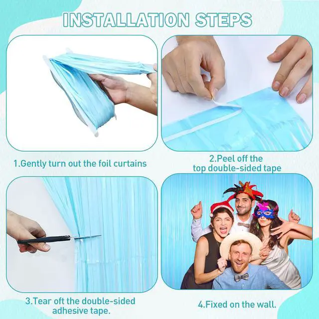 Alt view image 7 of 7 - 2Pack Macaron Blue Foil Fringe Curtain, Tinsel Streamers Party Decorations