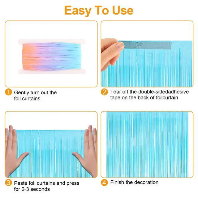 Alt view image 5 of 7 - Pastel Blue Tinsel Foil Fringe Curtains Backdrop, Metallic Streamers Curtains Background for Photo Backdrop Baby Showers Birthday Party Decorations - 2 Pack (3.3 ft x 6.6 ft)