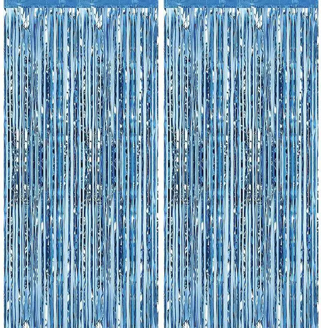 Main image of 2 Pack 3.28 ft x 6.56 ft Light Blue Tinsel Curtain Party Backdrop - Metallic Foil Fringe Backdrop Door for Halloween, Christmas, Birthday Graduation Wedding Party Streamers Photo Backdrop.