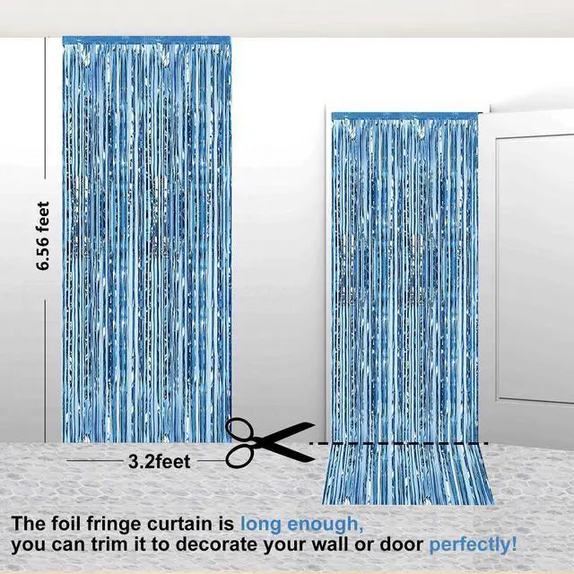 Alt view image 2 of 7 - 2 Pack 3.28 ft x 6.56 ft Light Blue Tinsel Curtain Party Backdrop - Metallic Foil Fringe Backdrop Door for Halloween, Christmas, Birthday Graduation Wedding Party Streamers Photo Backdrop.