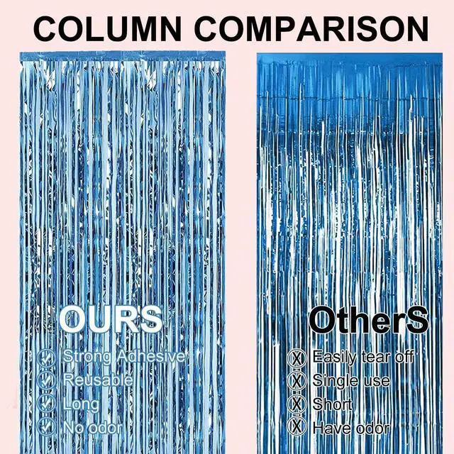 Alt view image 7 of 7 - 2 Pack 3.28 ft x 6.56 ft Light Blue Tinsel Curtain Party Backdrop - Metallic Foil Fringe Backdrop Door for Halloween, Christmas, Birthday Graduation Wedding Party Streamers Photo Backdrop.