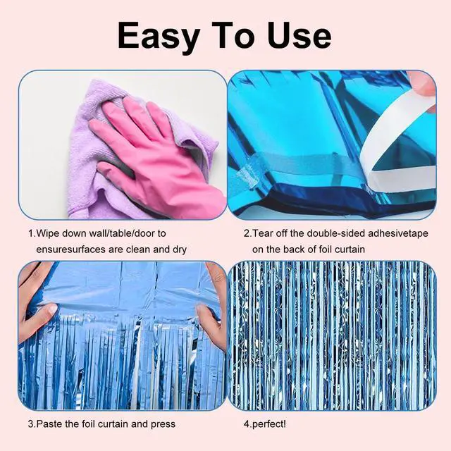 Alt view image 6 of 7 - 2 Pack 3.28 ft x 6.56 ft Light Blue Tinsel Curtain Party Backdrop - Metallic Foil Fringe Backdrop Door for Halloween, Christmas, Birthday Graduation Wedding Party Streamers Photo Backdrop.