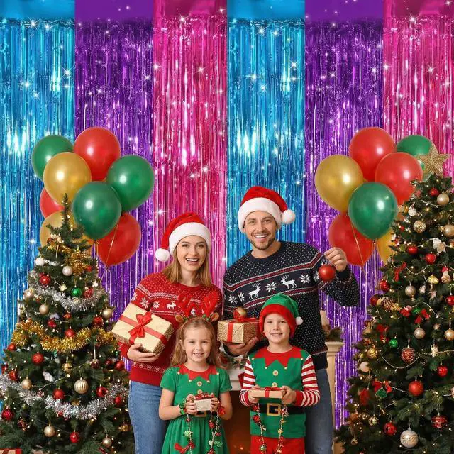 Alt view image 3 of 7 - 2 Pack Blue Purple Pink Metallic Foil Fringe Curtains, Tinsel Backdrop