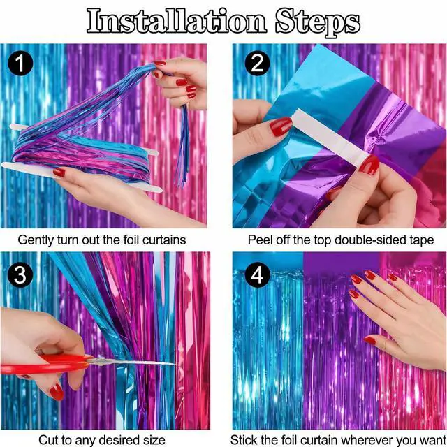 Alt view image 6 of 7 - 2 Pack Blue Purple Pink Metallic Foil Fringe Curtains, Tinsel Backdrop