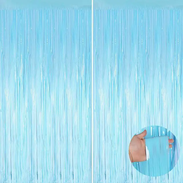 Main image of Macaron Light Blue Tinsel Backdrop Foil Fringe Curtains, 2 Pack Party Decor