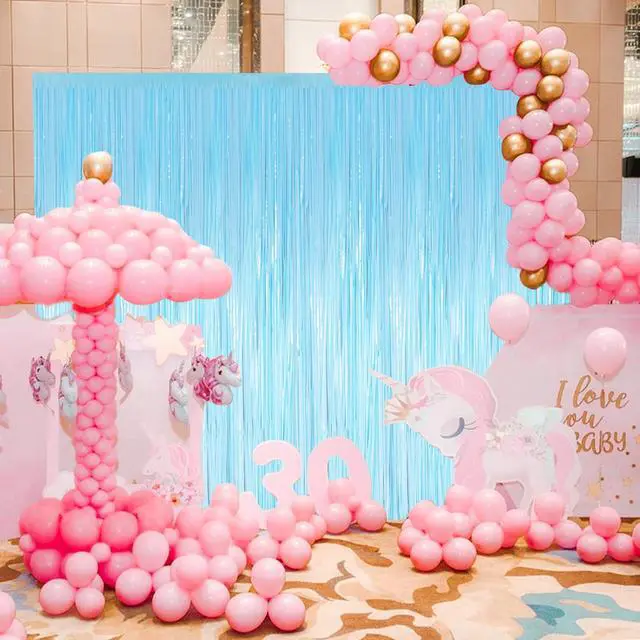 Alt view image 3 of 7 - Macaron Light Blue Tinsel Backdrop Foil Fringe Curtains, 2 Pack Party Decor