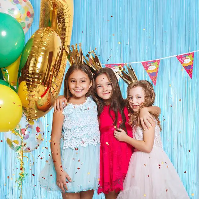 Alt view image 6 of 7 - Macaron Light Blue Tinsel Backdrop Foil Fringe Curtains, 2 Pack Party Decor