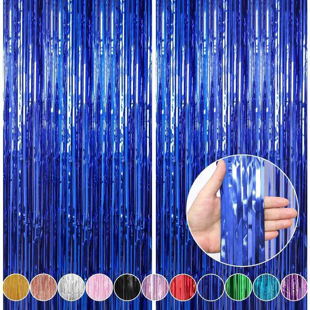 Main image of 2 Pack 3.3 x 9.9 ft Dark Blue Foil Fringe Curtains Party Decorations, Blue Tinsel Curtain Backdrop for Parties, Door Streamers, Glitter Streamer Fringe Backdrop for Birthday Decoration