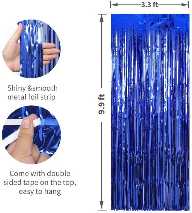 Alt view image 2 of 5 - 2 Pack 3.3 x 9.9 ft Dark Blue Foil Fringe Curtains Party Decorations, Blue Tinsel Curtain Backdrop for Parties, Door Streamers, Glitter Streamer Fringe Backdrop for Birthday Decoration