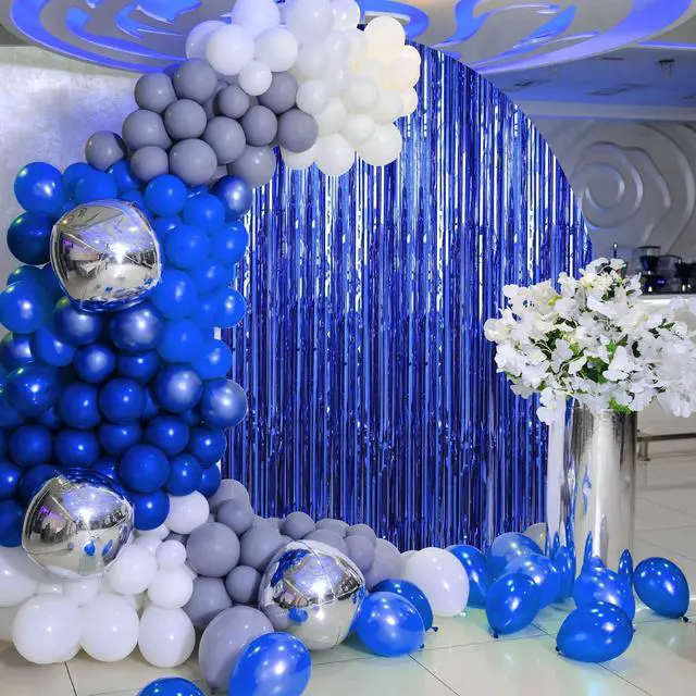 Alt view image 4 of 5 - 2 Pack 3.3 x 9.9 ft Dark Blue Foil Fringe Curtains Party Decorations, Blue Tinsel Curtain Backdrop for Parties, Door Streamers, Glitter Streamer Fringe Backdrop for Birthday Decoration