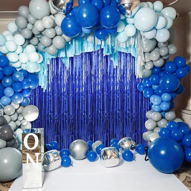 Alt view image 5 of 5 - 2 Pack 3.3 x 9.9 ft Dark Blue Foil Fringe Curtains Party Decorations, Blue Tinsel Curtain Backdrop for Parties, Door Streamers, Glitter Streamer Fringe Backdrop for Birthday Decoration