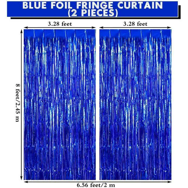 Alt view image 2 of 7 - 2 Pack Fringe Curtains Foil Shiny Fringe Backdrop Tinsel Door Streamers Foil Curtains for Birthday Wedding Engagement Bridal Shower Celebration Party Decorations Large Blue